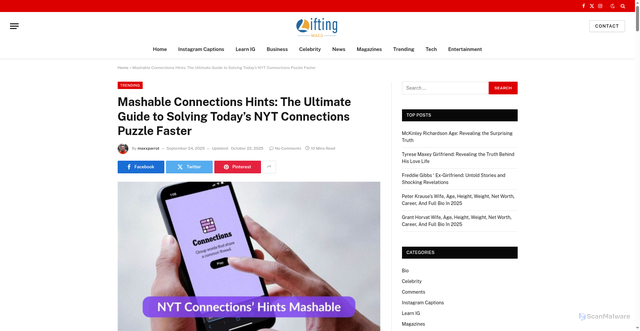 Security scan screenshot of https://liftingmags.com/mashable-connections-hint-today/