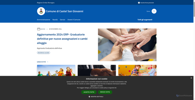 Security scan screenshot of https://www.comune.castelsangiovanni.pc.it/it