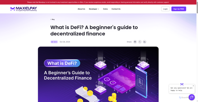 Security scan screenshot of https://www.maxelpay.com/blog/what-is-defi