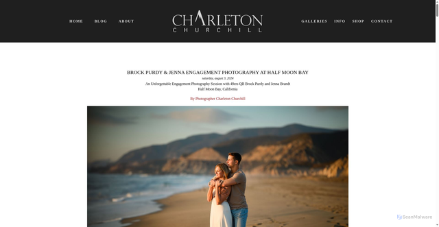 Security scan screenshot of https://www.charletonchurchill.com/half-moon-bay-engagement-photographer-brock-purdy-jenna/