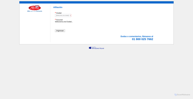 Security scan screenshot of https://afiliacion.farmaciasroma.com