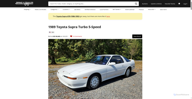 Security scan screenshot of https://bringatrailer.com/listing/1989-toyota-supra-60/
