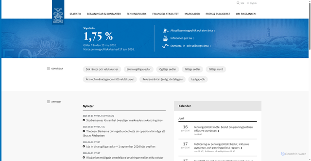 Security scan screenshot of https://www.riksbank.se