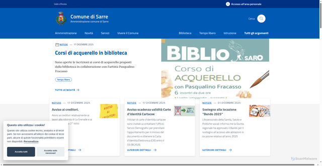 Security scan screenshot of https://www.comune.sarre.ao.it/