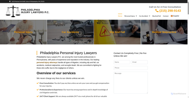 Security scan screenshot of https://philly-injury-law.com/