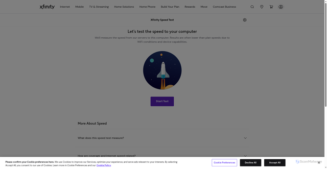 Security scan screenshot of https://speedtest.xfinity.com/
