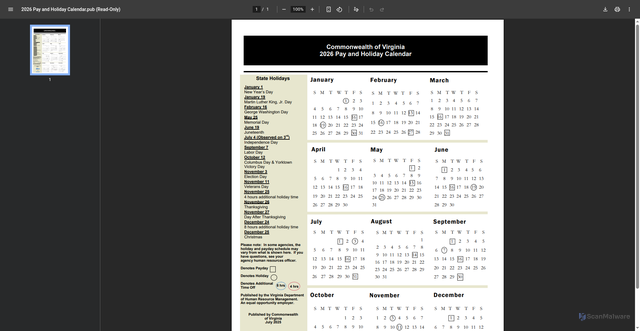 Security scan screenshot of https://www.dhrm.virginia.gov/docs/default-source/default-document-library/2026-pay-and-holiday-calendar.pdf?sfvrsn=301dddbc_0