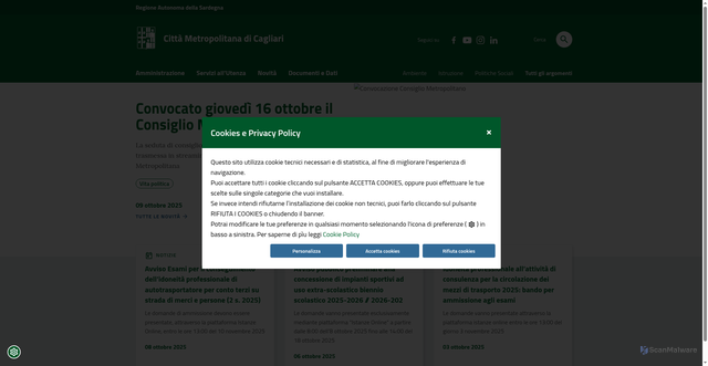 Security scan screenshot of https://www.cittametropolitanacagliari.it/portale/