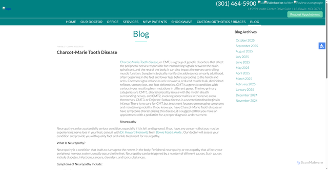 Security scan screenshot of https://www.bowiefootandankle.com/blog/item/1064-charcot-marie-tooth-disease.html