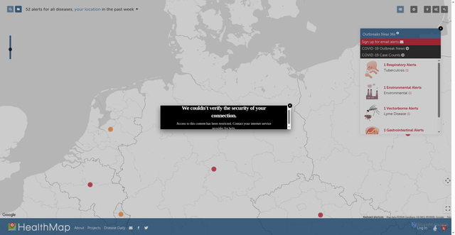 Security scan screenshot of http://www.healthmap.org/