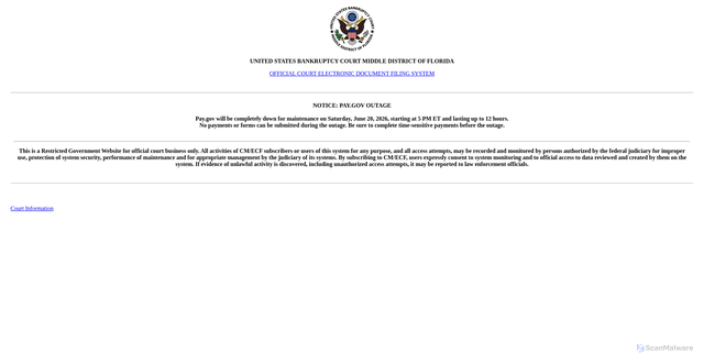 Security scan screenshot of https://ecf.flmb.uscourts.gov