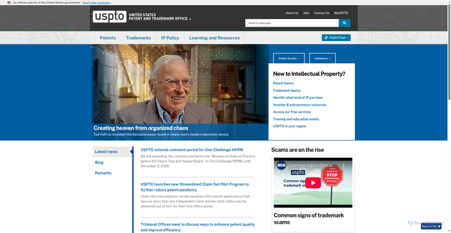 Security scan screenshot of https://www.uspto.gov/