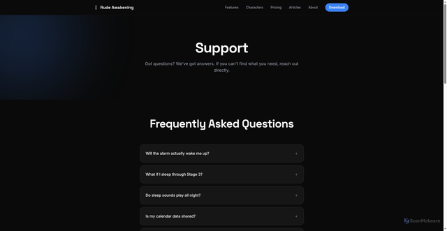 Security scan screenshot of https://rudeawakening.app/support/