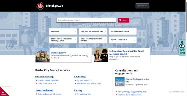 Security scan screenshot of http://www.bristol.gov.uk