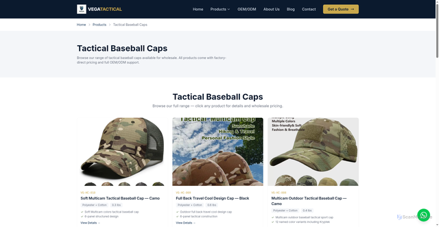 Security scan screenshot of https://vegatactical.pages.dev/products/tactical-headwear-patches/tactical-baseball-caps/