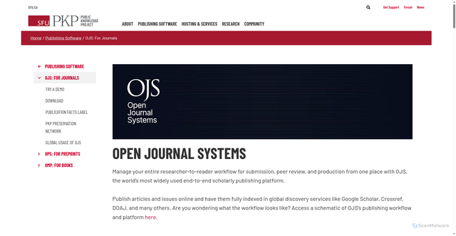 Security scan screenshot of https://pkp.sfu.ca/software/ojs/