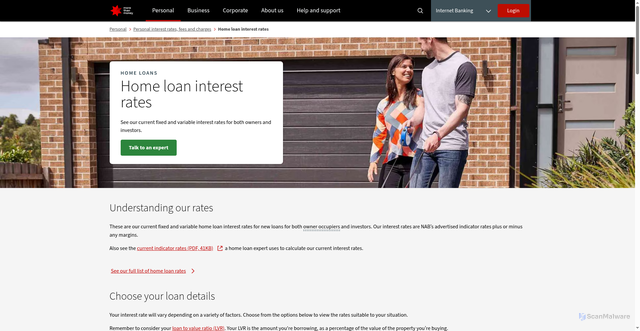 Security scan screenshot of https://www.nab.com.au/personal/interest-rates-fees-and-charges/home-loan-interest-rates