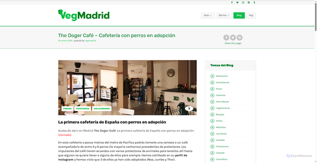 Security scan screenshot of https://www.vegmadrid.es/cafeteria-perros-adopcion/