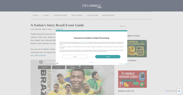 Security scan screenshot of https://www.fifamobileguide.com/a-nations-story-brazil