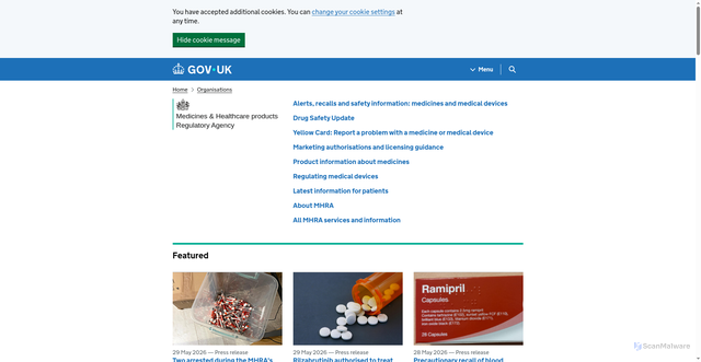 Security scan screenshot of http://www.mhra.gov.uk
