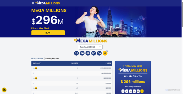Security scan screenshot of https://www.megamillions.us.com/
