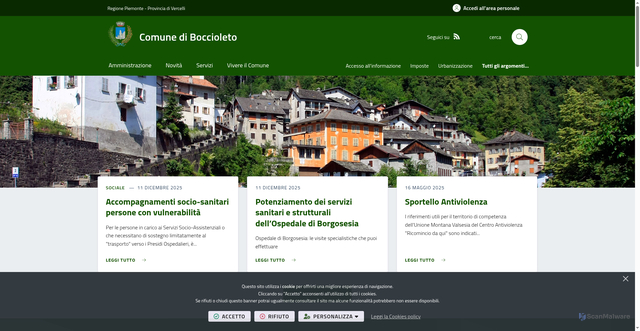 Security scan screenshot of https://www.comune.boccioleto.vc.it/it-it/home