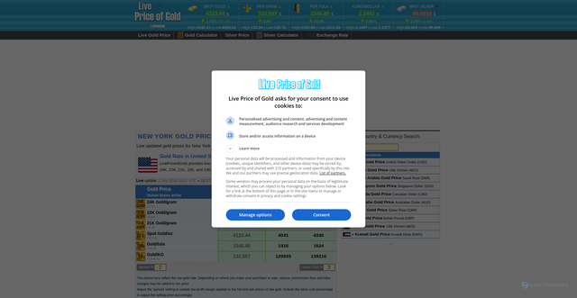 Security scan screenshot of https://www.livepriceofgold.com/new-york-gold-price.html