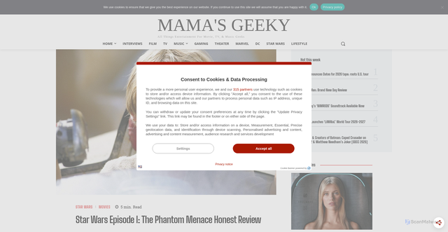 Security scan screenshot of https://mamasgeeky.com/2019/12/star-wars-episode-1-review.html
