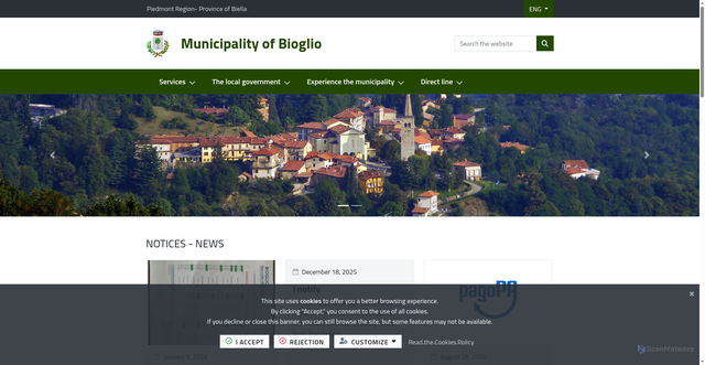 Security scan screenshot of https://www.comune.bioglio.bi.it/it-it/home