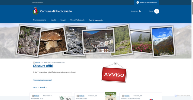 Security scan screenshot of https://www.comune.piedicavallo.bi.it/