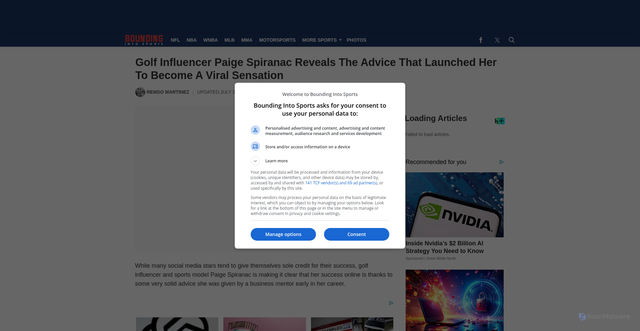 Security scan screenshot of https://www.boundingintosports.com/golf/golf-influencer-paige-spiranac-reveals-the-advice-that-launched-her-to-become-a-viral-sensation