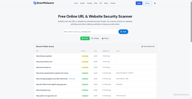 Security scan screenshot of https://scanmalware.com/