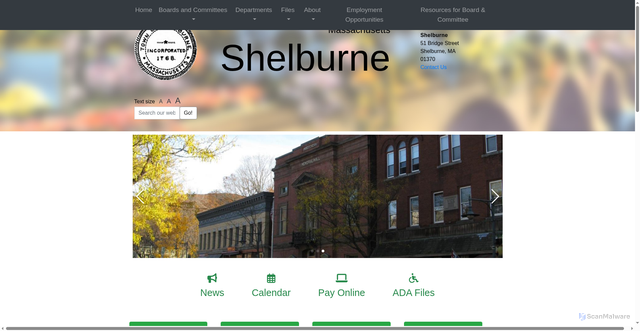 Security scan screenshot of https://townofshelburnema.gov/