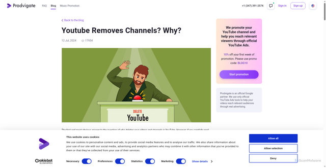 Security scan screenshot of https://prodvigate.com/blog/who-deletes-channels-on-youtube-and-why/
