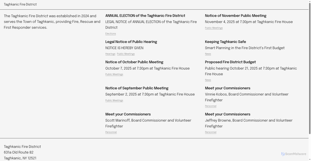 Security scan screenshot of https://taghkanicfiredistrict.gov/
