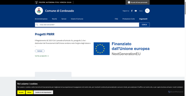 Security scan screenshot of https://www.comune.cordovado.pn.it/