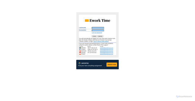 Security scan screenshot of http://timereport.ework.se/