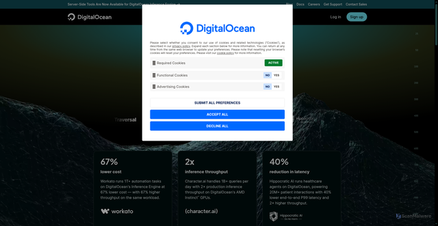 Security scan screenshot of https://digitalocean.com