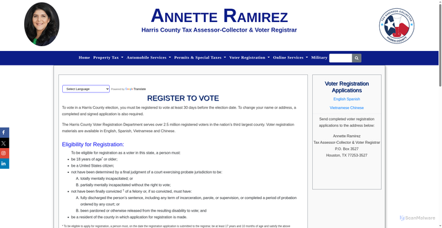 Security scan screenshot of https://www.hctax.net/voter/registration