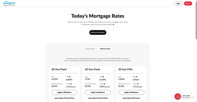 Security scan screenshot of https://www.mrcooper.com/get-started/rates