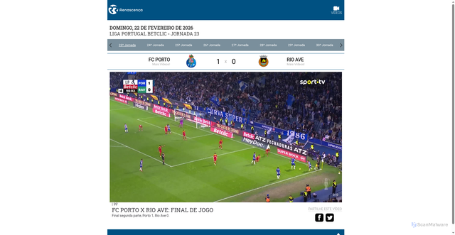 Security scan screenshot of https://rr.vsports.pt/vod/122036/m/25428/rr/31a7a2772a2bb309b79c87d1ace9e6b0