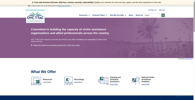 Security scan screenshot of https://www.ovcttac.gov/