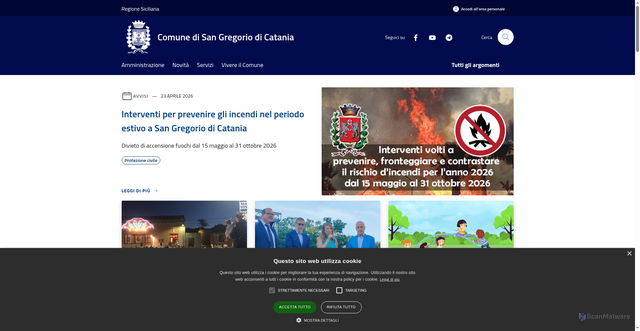 Security scan screenshot of https://www.comune.sangregoriodicatania.ct.it
