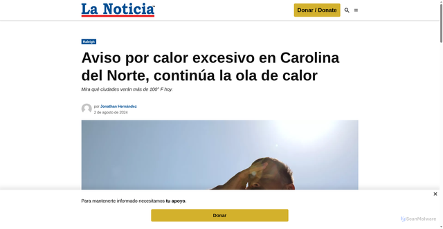 Security scan screenshot of https://lanoticia.com/noticias/usa/nc/ral/aviso-por-calor-excesivo-en-carolina-del-norte-continua-la-ola-de-calor/