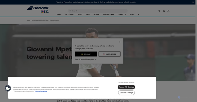 Security scan screenshot of https://www.babolat.com/us/heroes-players-blog-giovanni-mpetshi/giovanni-mpetshi.html?srsltid=AfmBOoq8rDYYeYw7rgcRnWB7M45ejltQ4l17kNACpmf_0JXcNpobmnl3