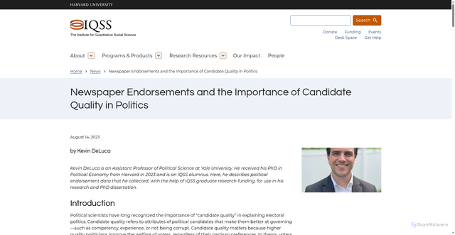 Security scan screenshot of https://www.iq.harvard.edu/news/newspaper-endorsements-and-importance-candidate-quality-politics