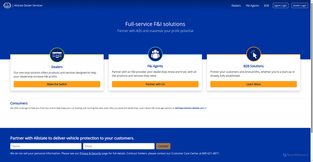 Security scan screenshot of https://allstatedealerservices.com