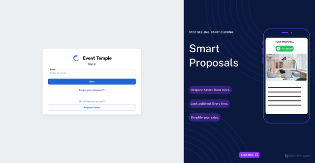 Security scan screenshot of https://app.eventtemple.com