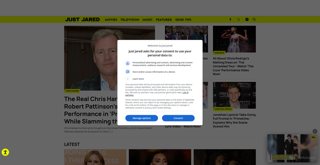 Security scan screenshot of https://www.justjared.com