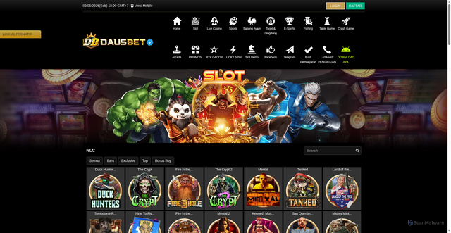 Security scan screenshot of https://dausbetkuberani.click/desktop/game/slot/nlc